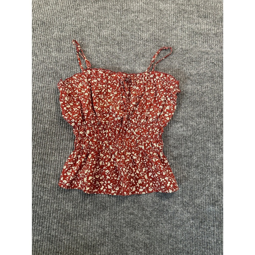 Papaya Floral Smocked Cami Top Medium Red Dainty Flower Peplum Strappy